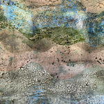 Große quadratische Platte in Rosa, Blau und Grün von Philippe Dubuc, Detail der glasierten Oberfläche.
