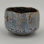 Pale blue chawan with an ochre mosaic — Full view, 5.