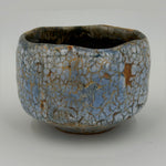 Pale blue chawan with an ochre mosaic — Full view, 4.