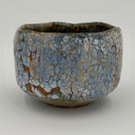 Pale blue chawan with an ochre mosaic — Full view, 1.