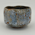 Pale blue chawan with an ochre mosaic — Full view, 2.