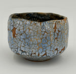 Pale blue chawan with an ochre mosaic — Full view, 3.