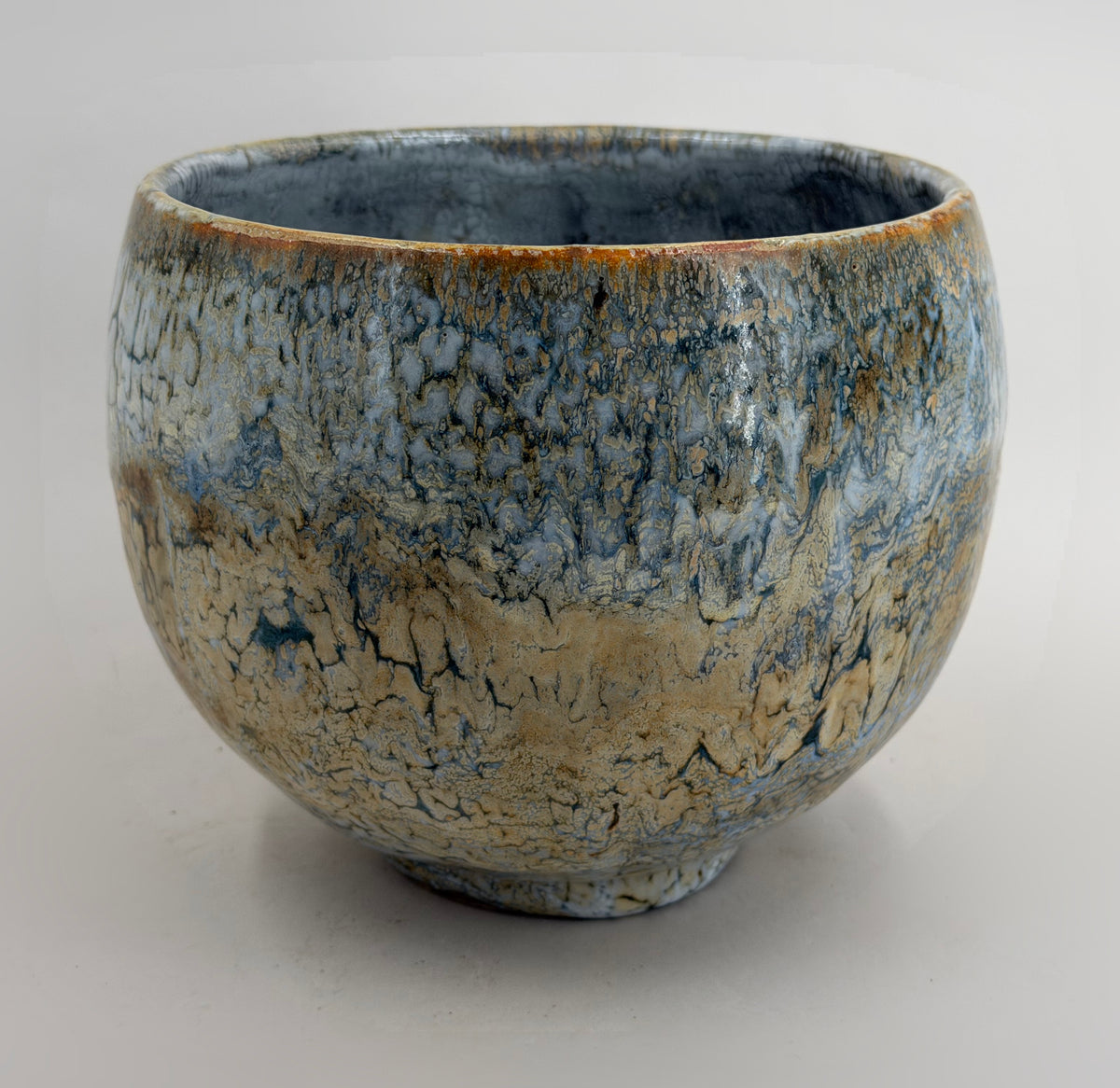 Schale — Creme, Blau und braune Spuren — Gesamtansicht, 1.