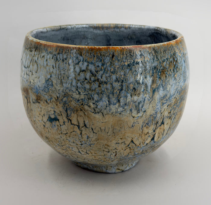 Bowl — cream, blue and brown markings — Full view, 1.