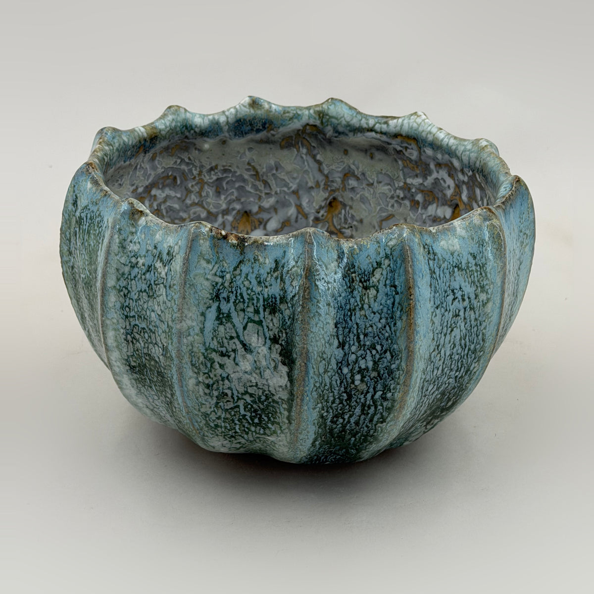 Ribbed bowl — blue-green — Full view, 3.