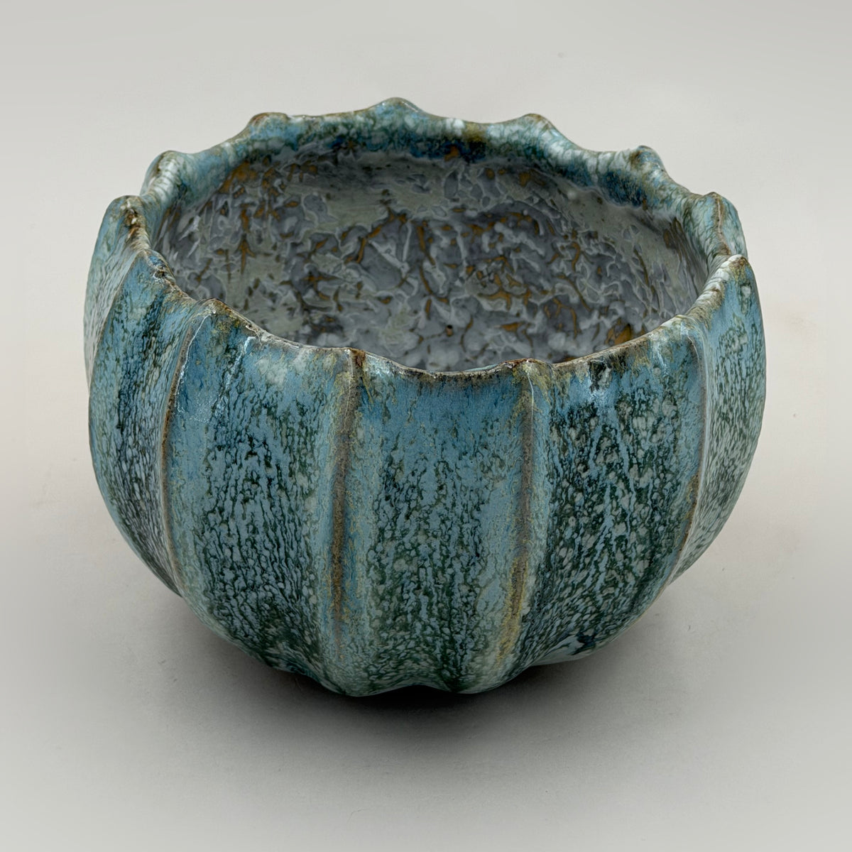 Ribbed bowl — blue-green — Full view, 2.