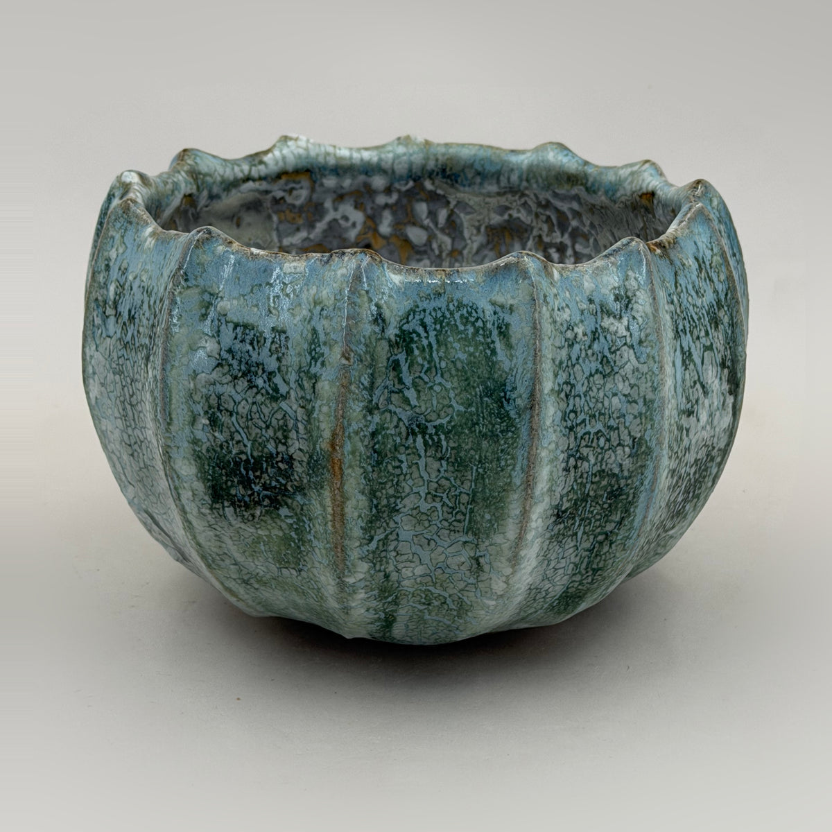 Ribbed bowl — blue-green — Full view, 4.