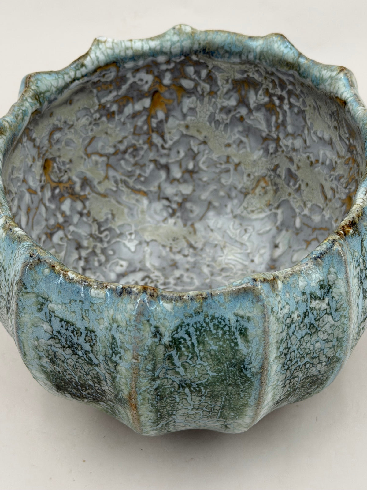 Ribbed bowl — blue-green — Detail of the glaze, 5.