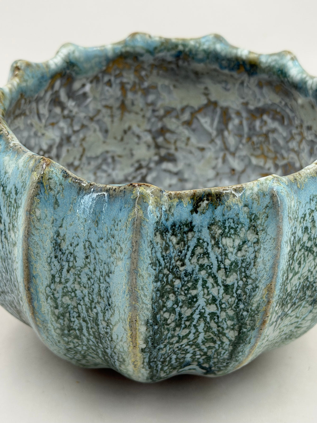 Ribbed bowl — blue-green — Detail of the glaze, 7.