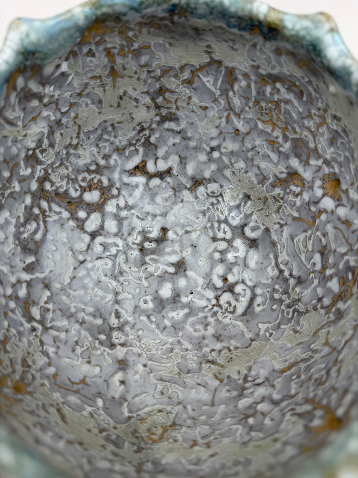 Ribbed bowl — blue-green — Detail of the glaze, 9.