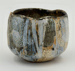 Blue grey chawan with ochre runs — Full view, 2.