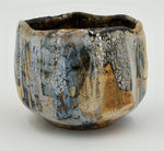 Blue grey chawan with ochre runs — Full view, 4.