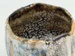 Blue grey chawan with ochre runs — Interior view, 6.