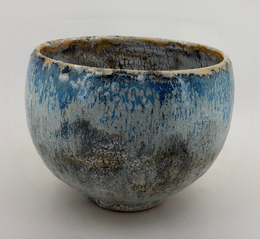 Schale — Blau mit cremefarbenen Glasurverläufen — Gesamtansicht, 1.