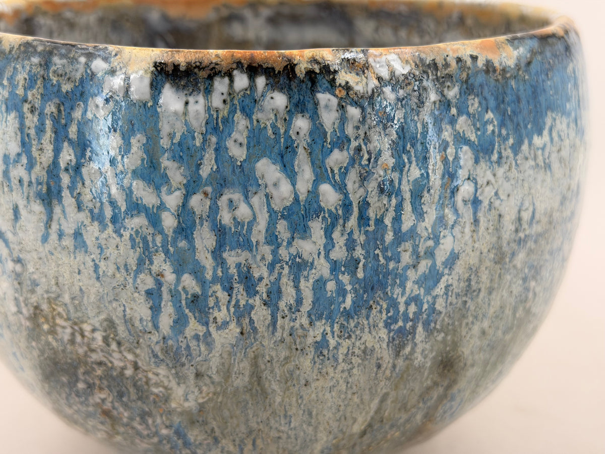 Ciotola — blu e colature crema — Dettaglio dello smalto, 3.