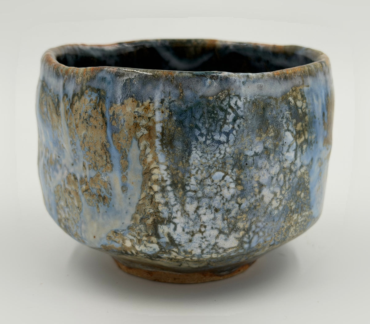 Chawan azzurro tenue con colature ocra — Veduta completa, 1.