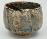 Grey blue chawan with ochre patches — Full view, 2.