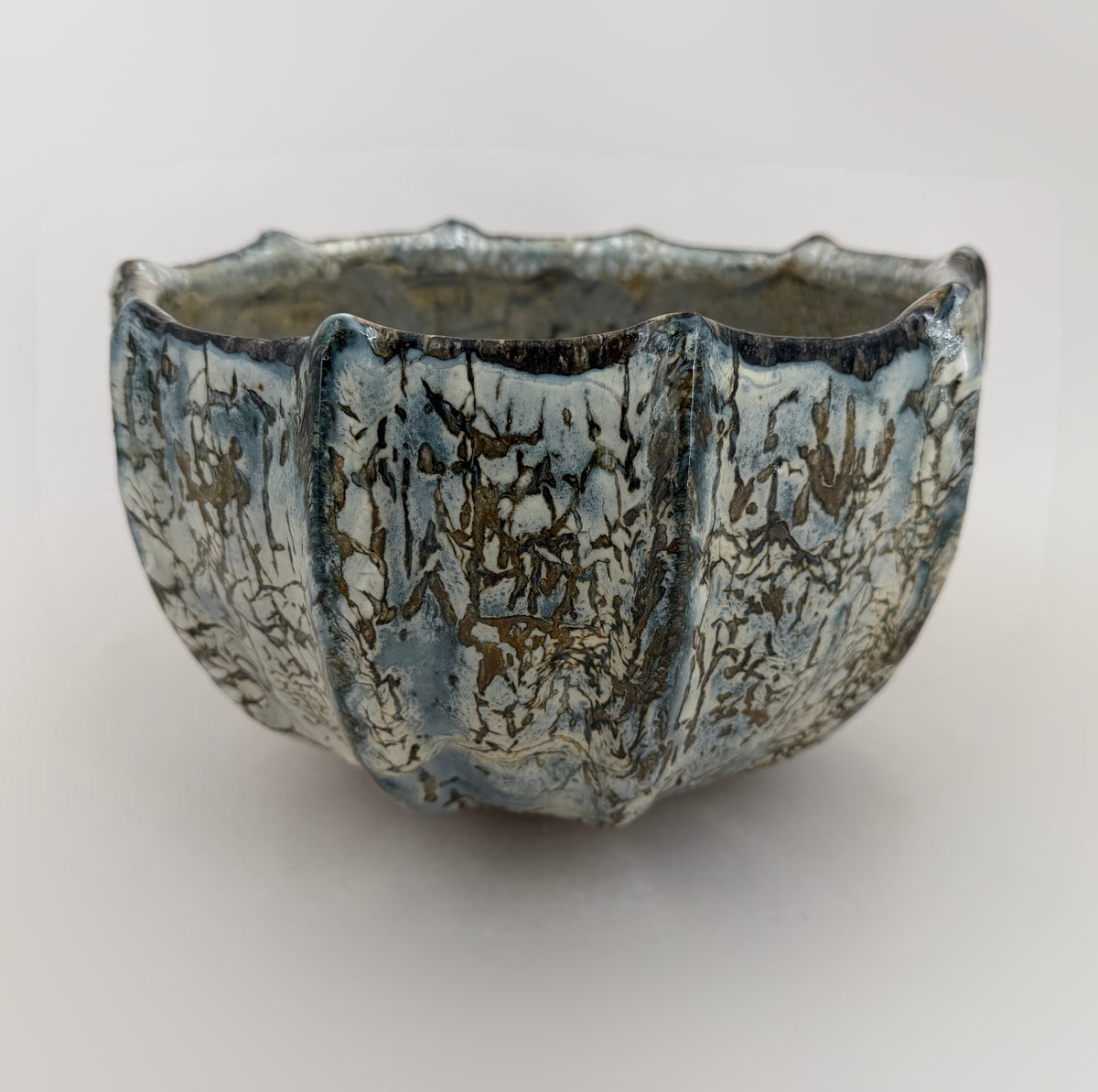 Ribbed bowl — blue-grey and brown markings — Full view, 3.