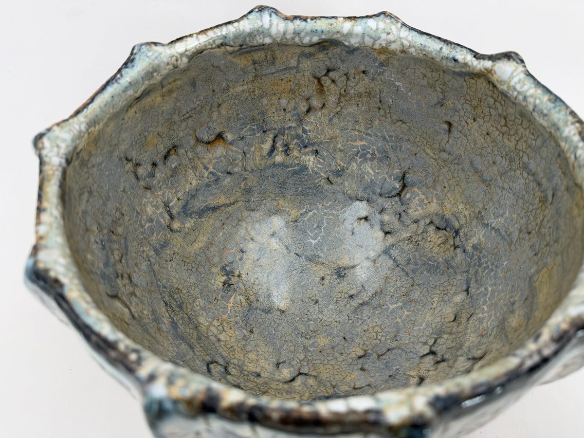 Ribbed bowl — blue-grey and brown markings — Interior view, 6.