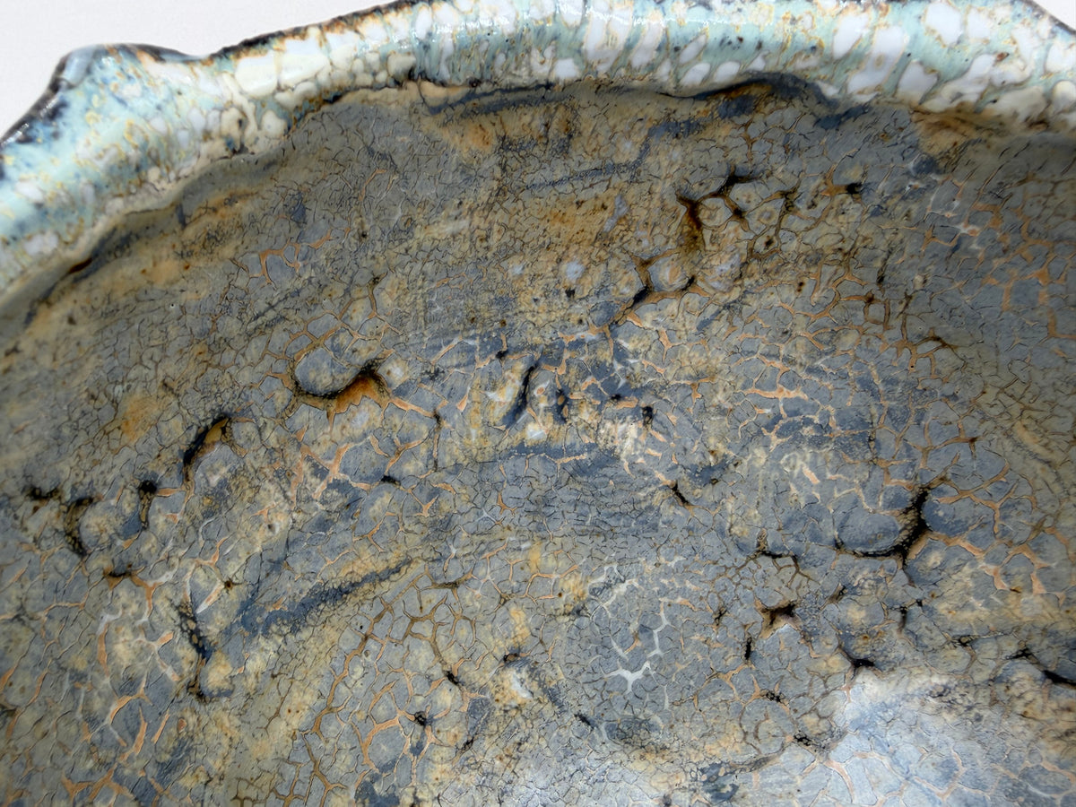Ribbed bowl — blue-grey and brown markings — Glaze detail, 7.