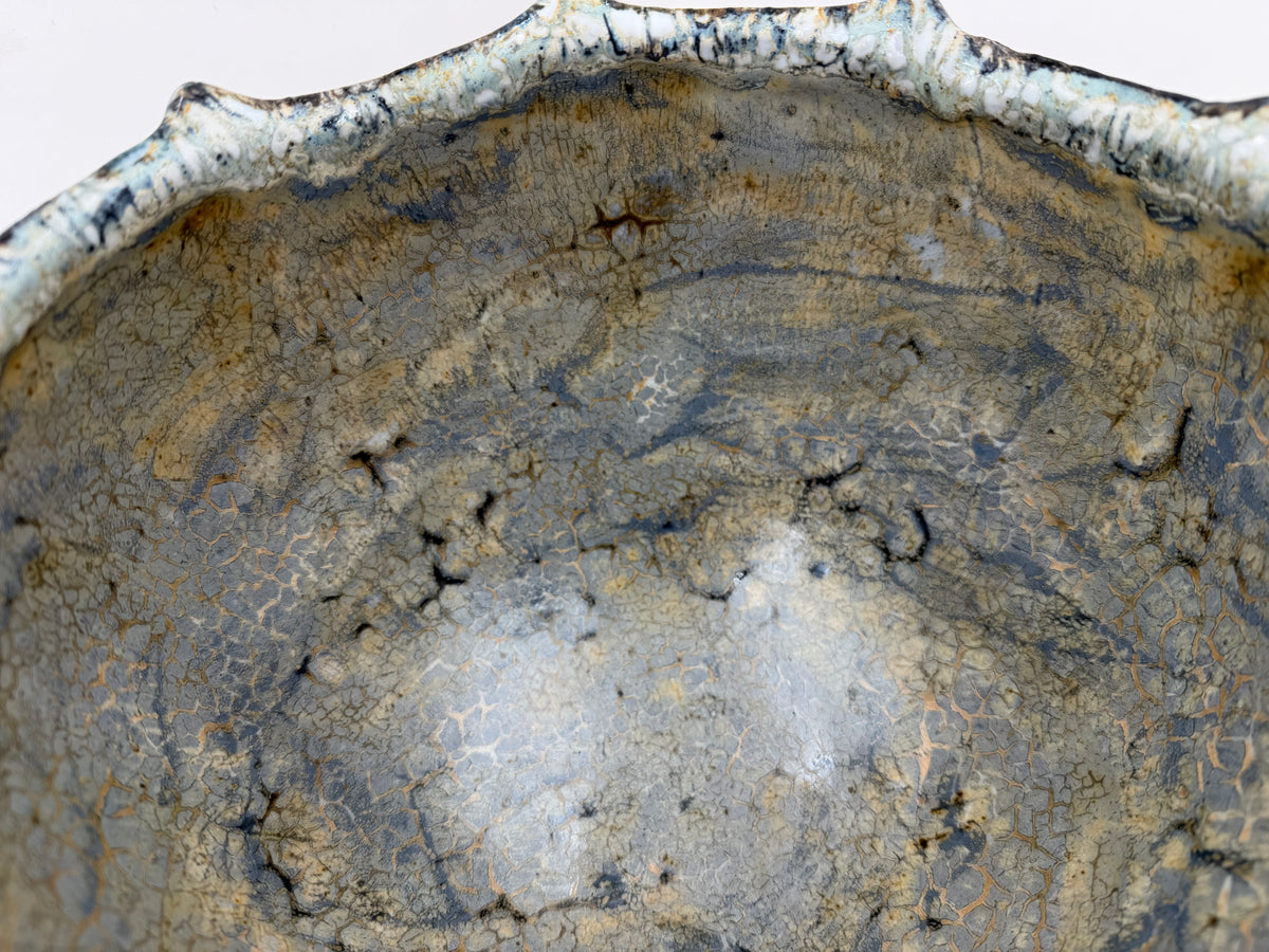 Ribbed bowl — blue-grey and brown markings — Glaze detail, 8.