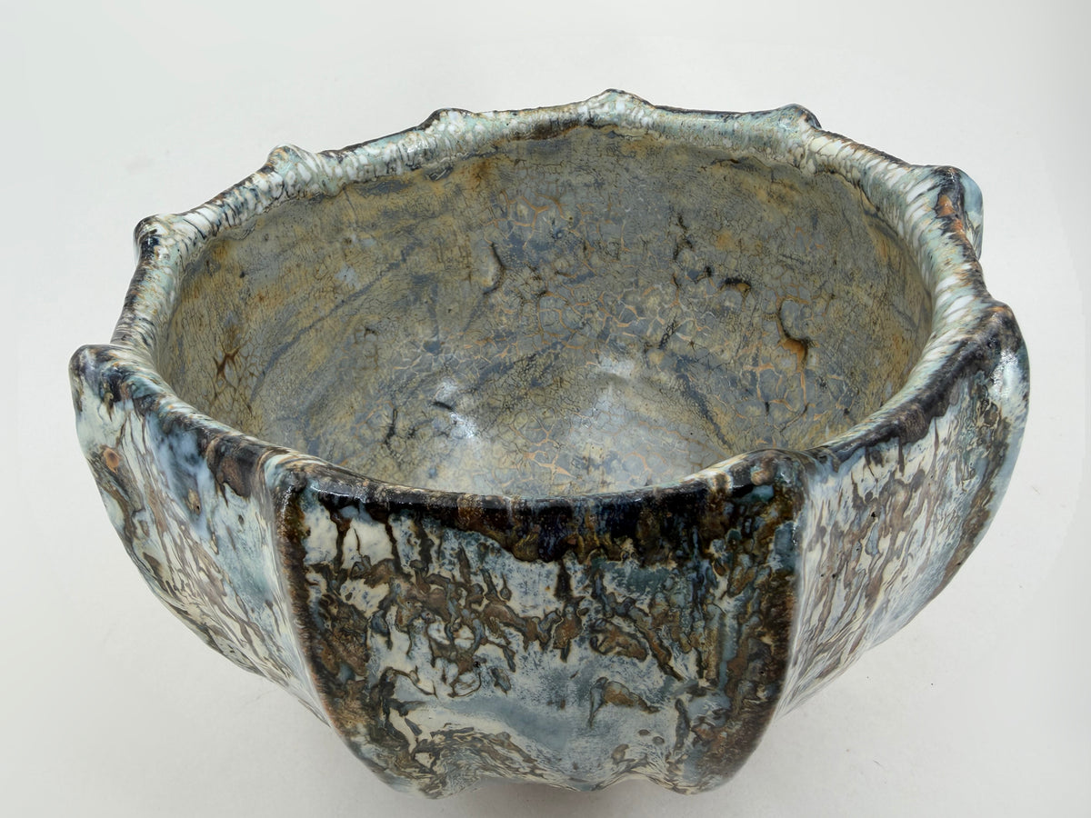 Ribbed bowl — blue-grey and brown markings — Full view, 5.