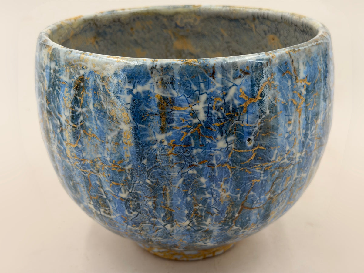 Cuenco — azul profundo y trama ocre — Vista completa, 2.