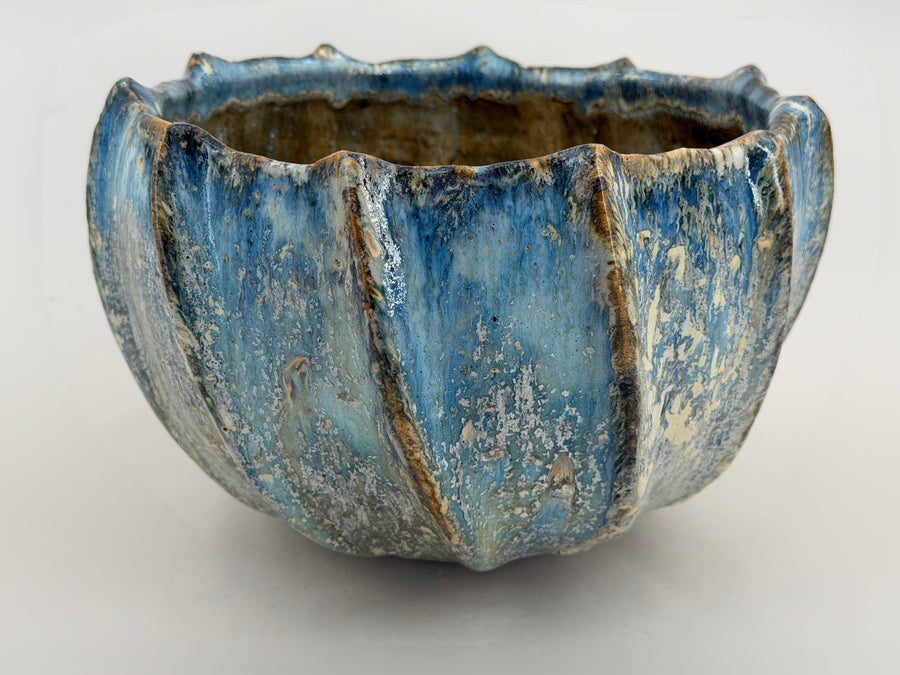Gerippte Schale — Blau mit cremefarbenen Akzenten — Gesamtansicht, 1.