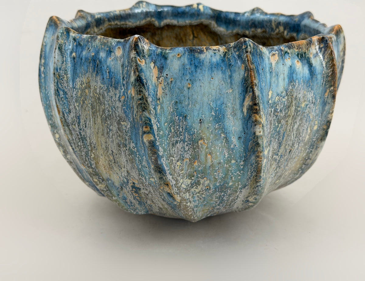 Gerippte Schale — Blau mit cremefarbenen Akzenten — Gesamtansicht, 3.