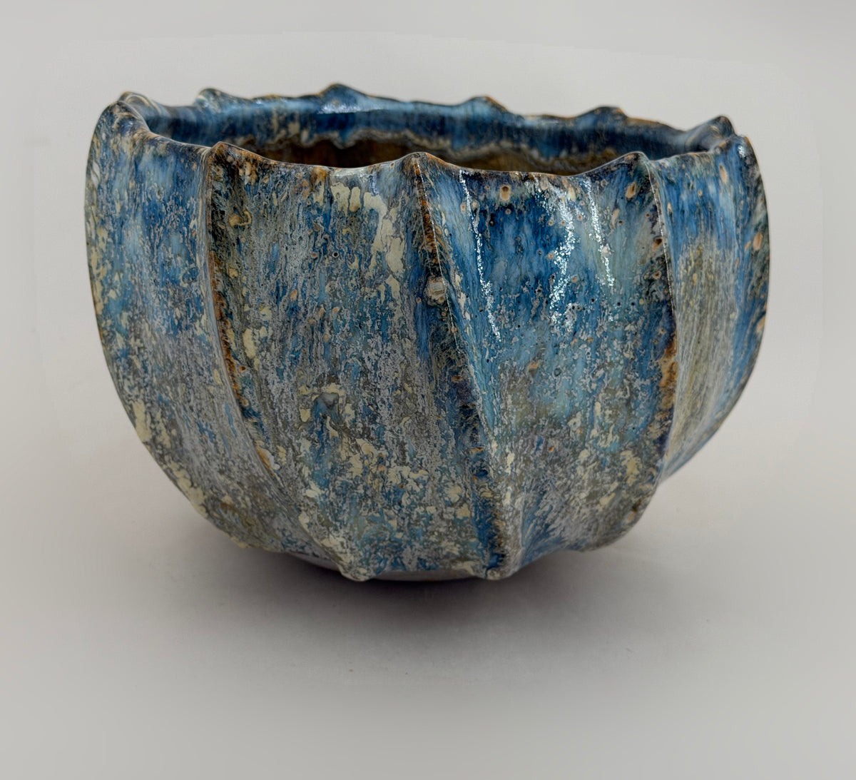 Gerippte Schale — Blau mit cremefarbenen Akzenten — Gesamtansicht, 4.