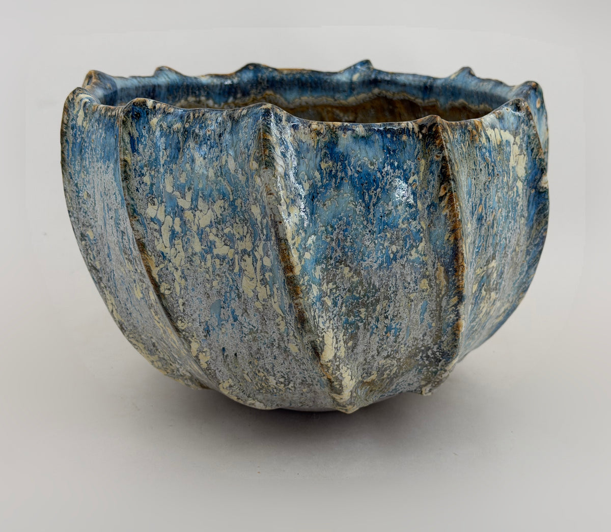 Gerippte Schale — Blau mit cremefarbenen Akzenten — Gesamtansicht, 6.