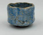 Blue chawan with a golden toned network — Full view, 4.