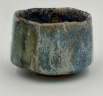 Grey green chawan with a blue interior — Full view, 6.