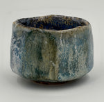 Grey green chawan with a blue interior — Full view, 3.