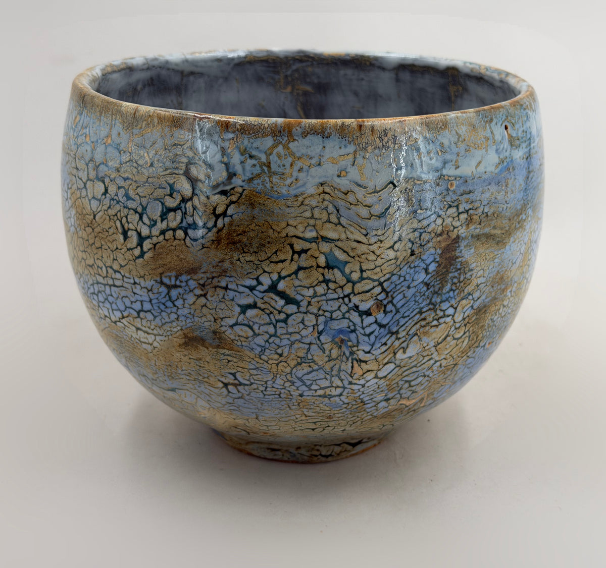 Bowl — pale blue with an ochre network — Full view, 2.