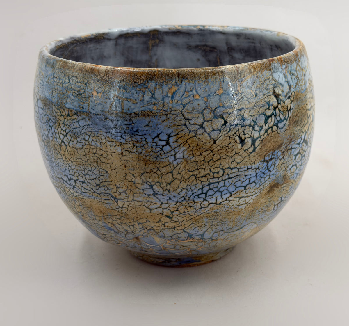 Bowl — pale blue with an ochre network — Full view, 3.