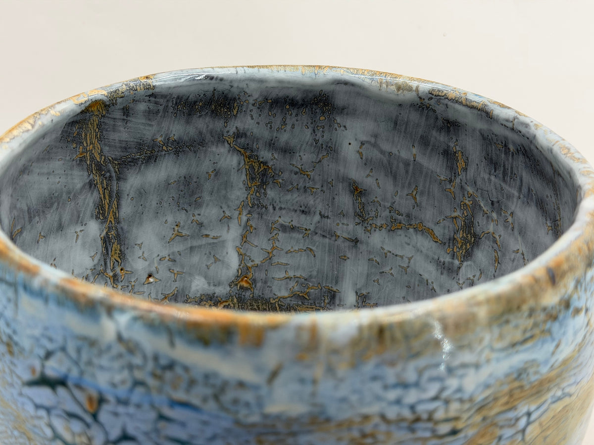 Bowl — pale blue with an ochre network — Interior view, 6.