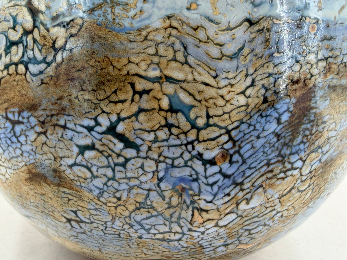 Bowl — pale blue with an ochre network — Glaze detail, 8.
