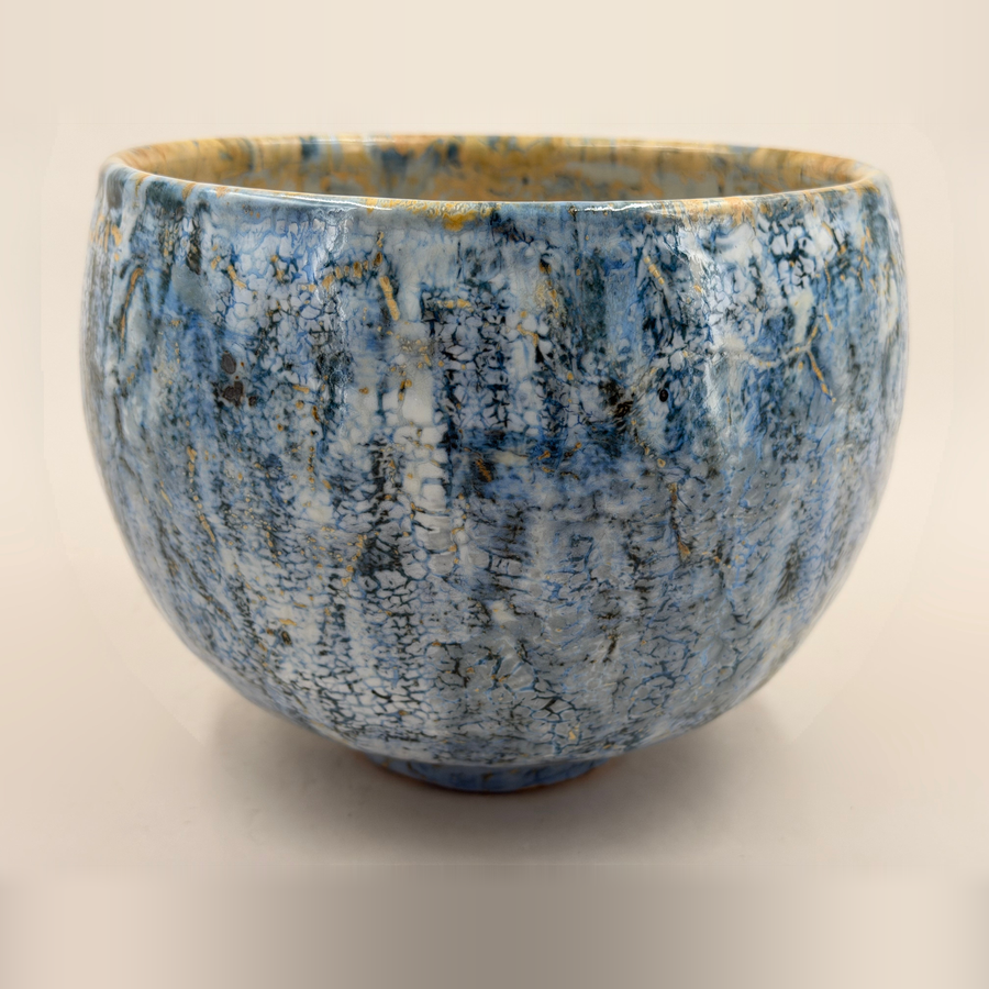 Bowl — blue, cream and dark lines — Full view, 1.