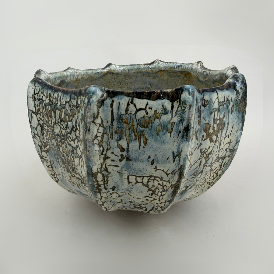 Ribbed bowl — blue-grey and brown markings — Full view, 1.