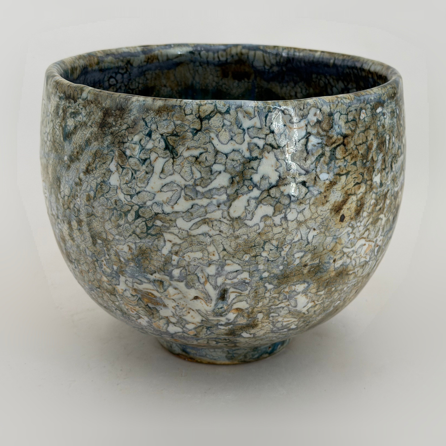 Bowl — olive-grey and cream islands — Full view, 1.