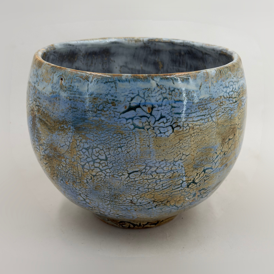 Bowl — pale blue with an ochre network — Full view, 1.