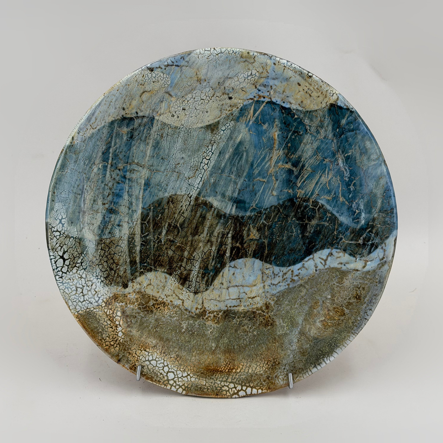 Plate — blue-grey, cream and dark band — Full view, 1.